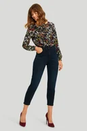 Spodnie damskie - Stylowe jeansy o kroju mom-fit, ciemny granat - Greenpoint - miniaturka - grafika 1