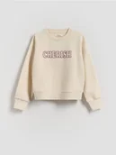 Bluzy dla dziewczynek - Reserved - Bluza z haftowanym napisem - beżowy - miniaturka - grafika 1