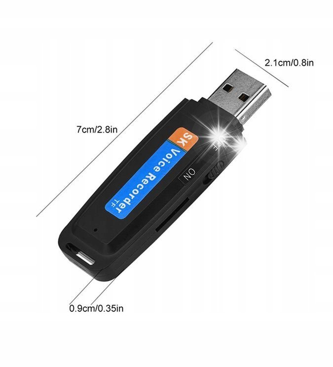 MINI DYKTAFON SZPIEGOWSKI PENDRIVE 16 GB PODSŁUCH PLUSKWA DETEKCJA GŁOSU