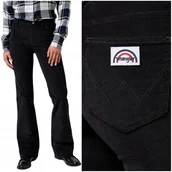 Spodnie damskie - Wrangler FLARE Black czarne damskie spodnie sztruksy dzwony W29 L32 - miniaturka - grafika 1