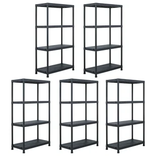 Regały magazynowe, 5 szt., czarne, 60x30x138 cm, plastikowe - Szafy i regały magazynowe - miniaturka - grafika 1