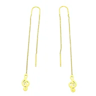 Kolczyki - Kolczyki złote długie klucz wiolinowy przeciągane stal chirurgiczna - miniaturka - grafika 1