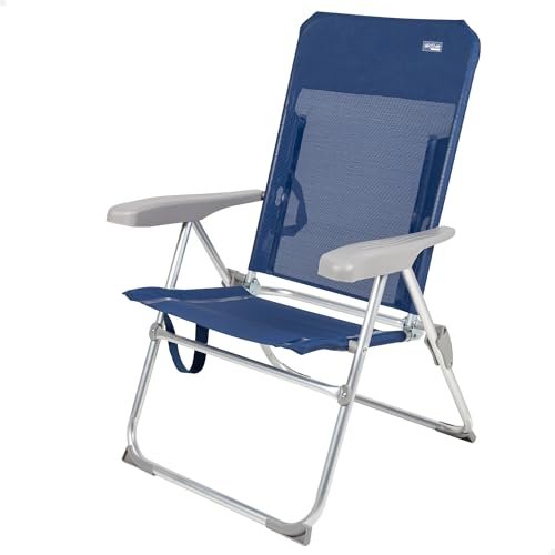 AKTIVE 62661 - Krzesło plażowe składane, Slim, rozkładane, 6 stopni zapobiegania przewróceniu się, granatowy, wymiary 47 x 60 x 94 cm, materiał: aluminium, wytrzymały, maksymalna waga 110 kg