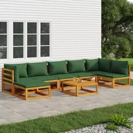 Meble ogrodowe - 5-cz. zestaw wypoczynkowy do ogrodu, zielone poduszki, drewno vidaXL - miniaturka - grafika 1