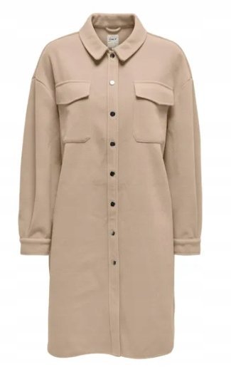 Only Beżowy Płaszcz Klasyczny z Długim Rękawem i Kołnierzem M K_a