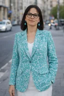 Marynarki i żakiety damskie - Marynarka damska kwiatowa turkusowa lekka blazer Włoska Uni - miniaturka - grafika 1