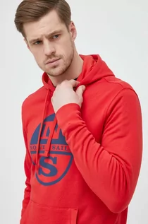 Bluzy męskie - North Sails bluza bawełniana męska kolor czerwony z kapturem z nadrukiem - grafika 1