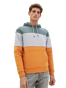 TOM TAILOR Męska bluza z kapturem o wyglądzie Cutline, 32243-pomidorowy kremowy pomarańczowy, M - Bluzy męskie - miniaturka - grafika 1