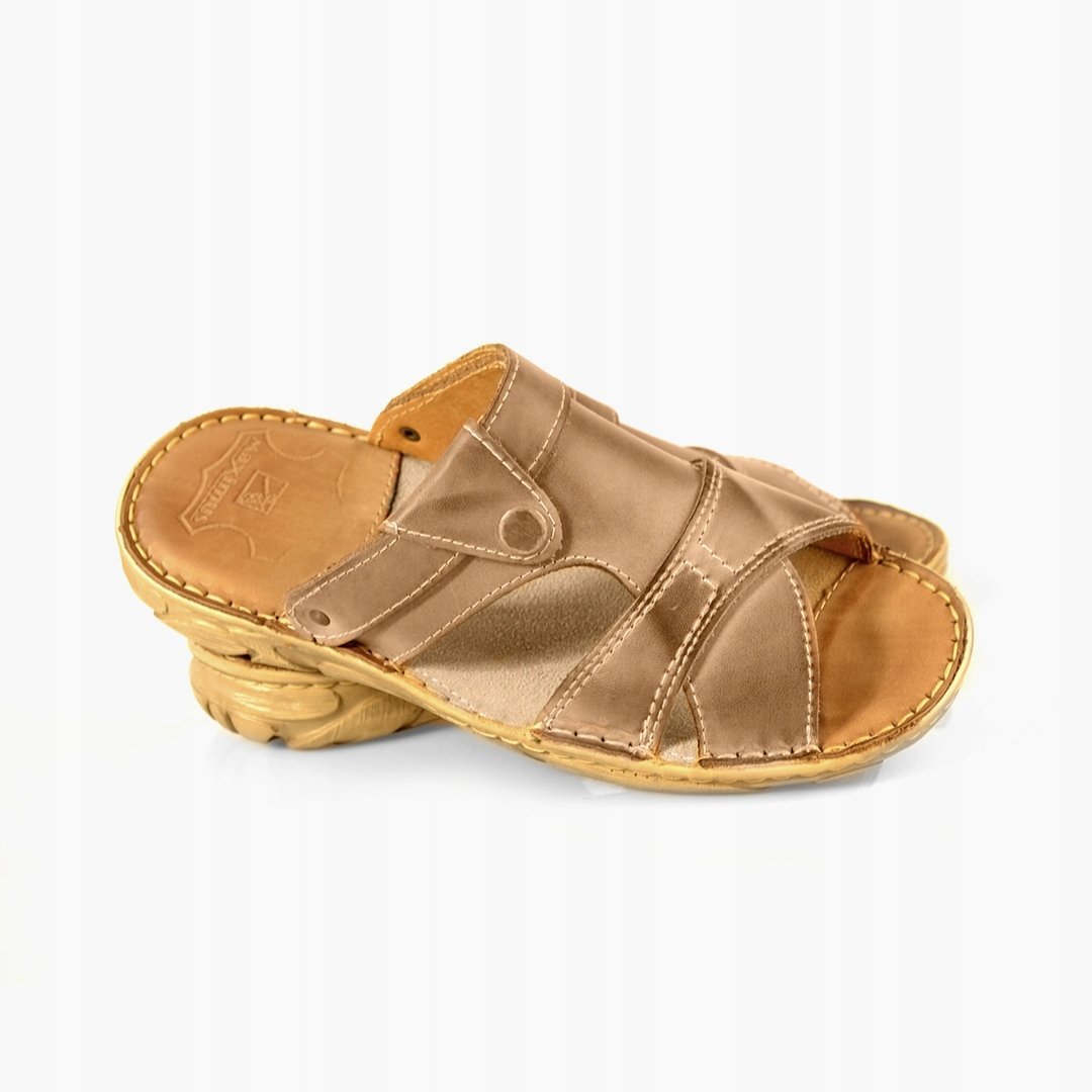 015 Polskie klapki i sandały w jednym męskie skórzane MAXIMUS oliwka 42