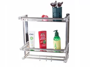 Półka 39Cm Chrom Aluminium Dwie Półki Haczyki Łazi - Półki łazienkowe - miniaturka - grafika 1