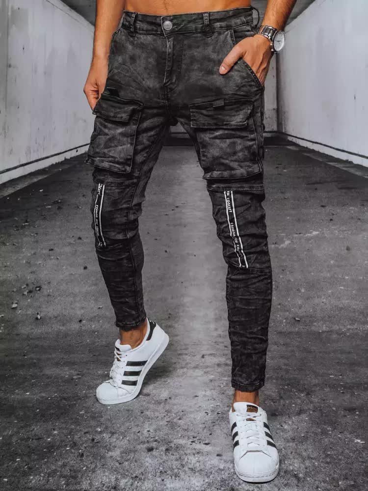 Spodnie męskie jeansowe bojówki czarne Dstreet UX3580-33