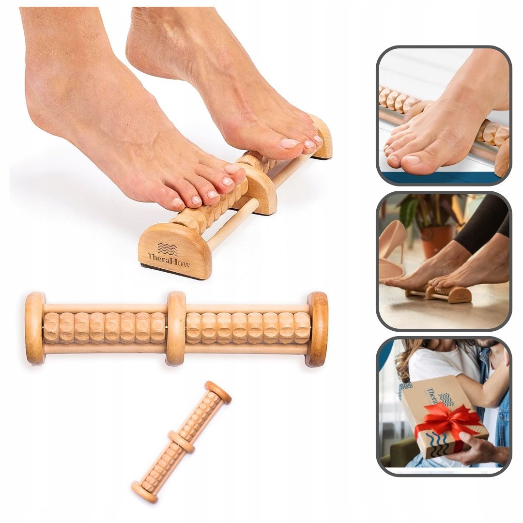DREWNIANY MASAŻER DO STÓP RELAKSACYJNY Z WAŁKIEM MASAŻ PREZENT ULTRALEKKI
