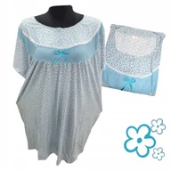 Bielizna nocna - KOSZULA NOCNA BAWEŁNA 100% KWIAT prezent krótki rękaw błękit 54 56 7XL 8XL - miniaturka - grafika 1