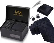 Krawaty i muchy męskie - Zestaw Męski Prezentowy Krawat Spinki Spinka Czarna Pudełko Na Prezent - miniaturka - grafika 1