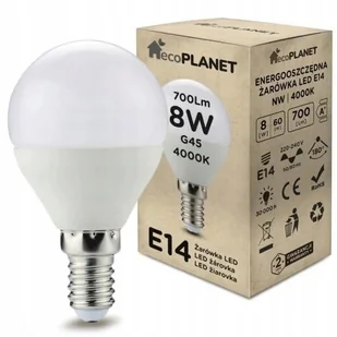 Żarówka Led E14 G45 8W 3000K Eco Planet Barwa Biała Ciepła Ball Mała - Żarówki LED - miniaturka - grafika 1