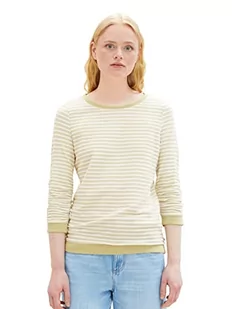 TOM TAILOR Denim Damska bluza z marszczonym rękawem i wzorem w paski, 32804-White Green Structured Stripe, XS - Bluzy damskie - miniaturka - grafika 1