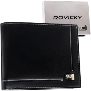 Elegancki klasyczny duży poziomy portfel męski z licowej skóry naturalnej ROVICKY rozbudowany na karty i dokumenty pudełko prezentowe ochrona RFID S.. - Portfele - miniaturka - grafika 1