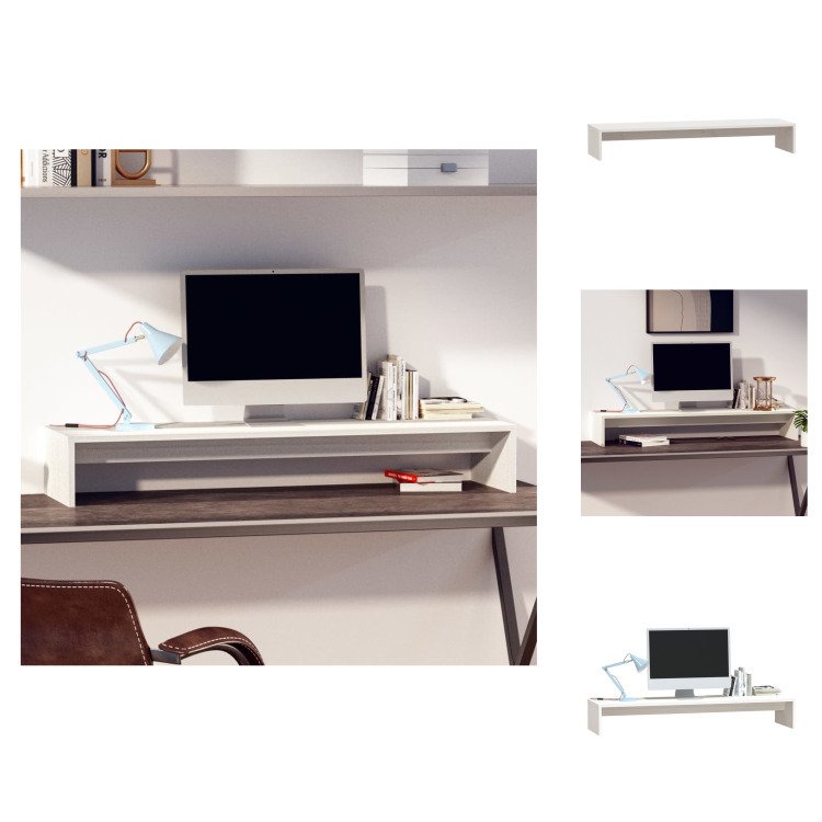 vidaXL Podstawa pod monitor biała 100x27x15 cm lite drewno sosnowe - meble TV