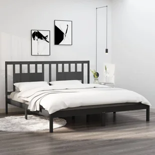 Łóżko z litego drewna sosna szara 200x200 cm - Łóżka - miniaturka - grafika 1
