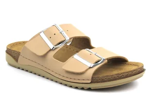 Klapki damskie ze skórzaną wkładką - INBLU AA-67, beżowe - Inblu - Klapki i japonki damskie - miniaturka - grafika 1