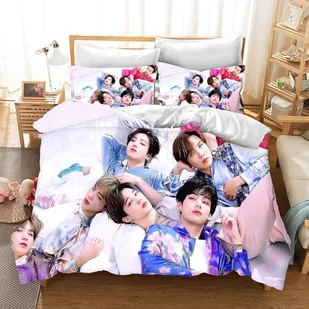 DDONVG BTS Pościel 135 x 200 cm Cartoon Anime BT21 Zestaw poszewek na kołdrę Pościel dziecięca z mikrofibry z zamkiem błyskawicznym i poszewką na p... - Pościel dla dzieci - miniaturka - grafika 1