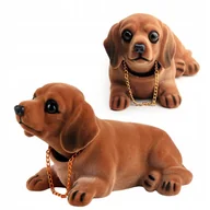 Akcesoria motoryzacyjne - Piesek Z Kiwającą Głową Do Auta Prl Gadżet Ozdoba Samochodowa Jamnik Brąz - miniaturka - grafika 1