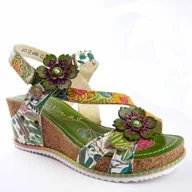 Sandały damskie - Laura Vita BONITO 27 sandały damskie skórzane na koturnie zielone - miniaturka - grafika 1