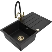 Zlewozmywaki z baterią - Mexen Bruno zlewozmywak granitowy 1-komorowy z ociekaczem i baterią kuchenną Duo, czarny - miniaturka - grafika 1