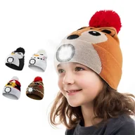 Czapki dla dzieci - Czapka dziecięca ze światłem LED, czapka zimowa Czapka dziecięca LED, ładowalna lampa LED USB 4 Zimowa ciepła czołówka z dzianiny dla chłopców i dz... - miniaturka - grafika 1