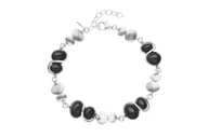 Bransoletki - Srebrna bransoletka 925 gładka regulowana z czarnymi kamieniami Onyks - miniaturka - grafika 1
