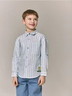 Bluzki dla chłopców - Reserved - Bawełniana koszula w paski - jasnoniebieski - miniaturka - grafika 1