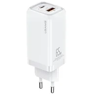 Ładowarki do telefonów - USAMS Ład. siec. 1xUSB-C+1xUSB T47 65W PD Fast Charging Super Si biały/white CC153TC02  (US-CC153) - miniaturka - grafika 1