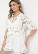 Bluzki damskie - Biała Szydełkowa Bluzka z Krótkim Rękawem Anasosine - miniaturka - grafika 1