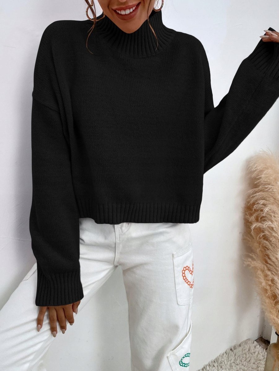 B1A1* SWETER CZARNY Z DŁUGIM RĘKAWEM PROSTY GŁADKI SHEIN 38