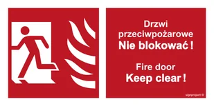 BC050 DRZWI PRZECIWPOŻAROWE, NIE BLOKOWAĆ ! FIRE DOOR, KEEP CLEAR ! LEWOSTRONNE, KN - FOLIA PODŁOGOWA NIEŚWIECĄCA; (300X150MM) - Systemy ekspozycyjne i znaki informacyjne - miniaturka - grafika 1