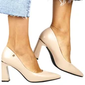 Czółenka - DAMSKIE CZÓŁENKA NA SŁUPKU VINCEZA 62221 BEŻOWE - miniaturka - grafika 1