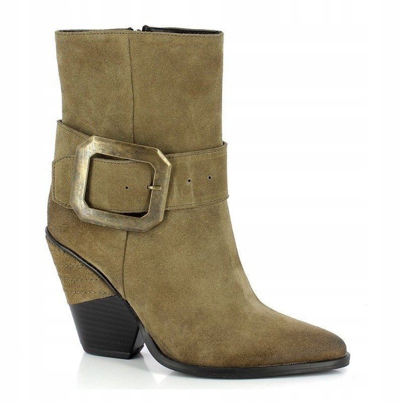 Kowbojki botki damskie Carinii B5301-022 skóra zamszowa oliwka modne r.38