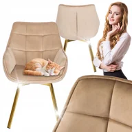 Krzesła - Krzesło Welurowe Do Jadalni Salonu Toaletki Glamour Obrotowe 360 Beżowe Mia - miniaturka - grafika 1