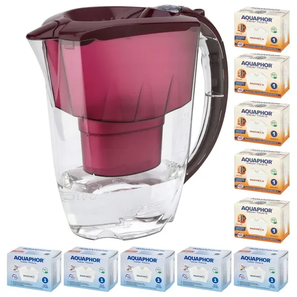 Dzbanek do filtrowania Aquaphor Amethyst 2,8l + 10 wkładów (5+5H), wiśniowy