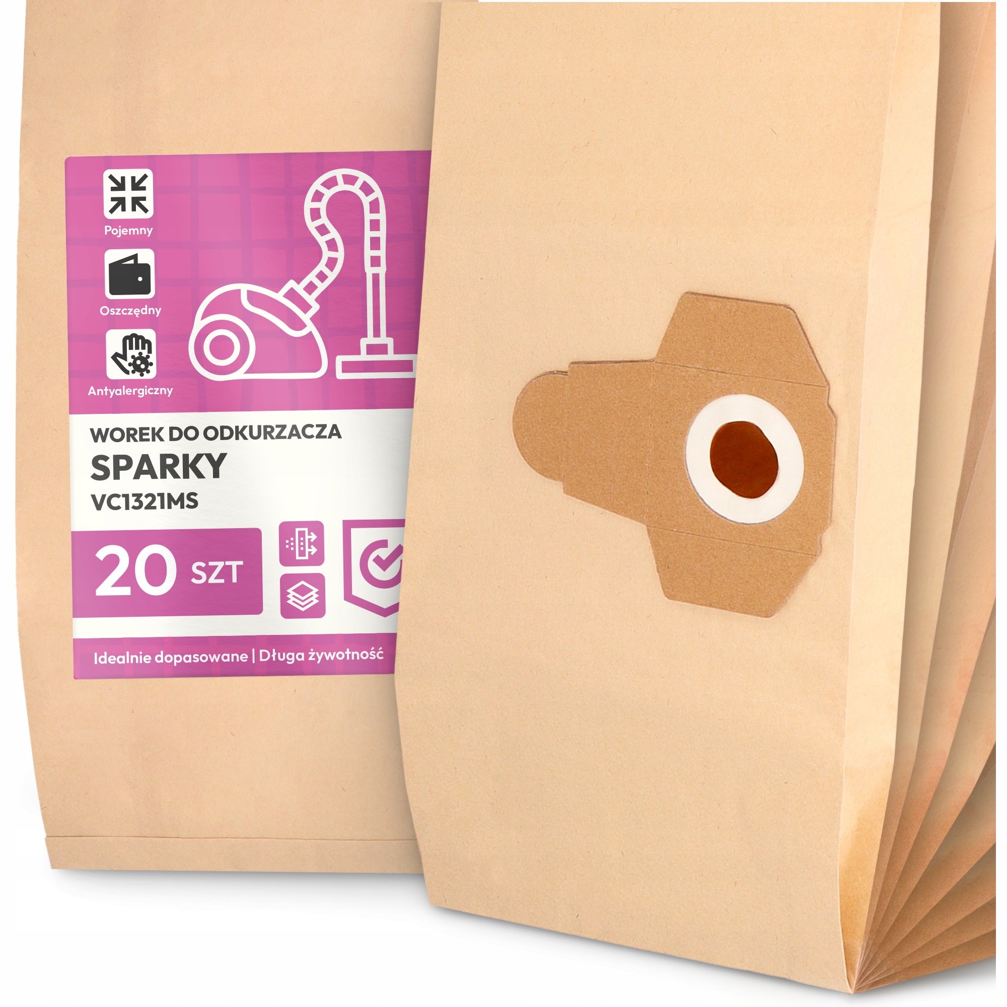 20x Worek do Odkurzacza Sparky VC1321MS Papierowy Duży Mocny Worki 2A