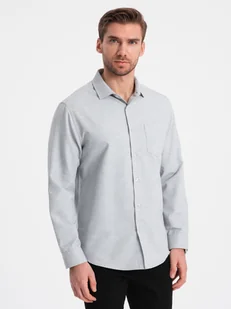 Koszula męska z kieszenią REGULAR FIT - jasnoszary melanż V2 OM-SHCS-0148 - Ombre Clothing - Koszule męskie - miniaturka - grafika 1