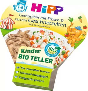 HiPP, Bio, wołowina w pomidorach z warzywami i ryżem, 250 g - Dania dla dzieci - miniaturka - grafika 1