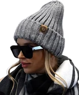 Czapki damskie - DAMSKA czapka CIEPŁA stylowa ZIMOWA wełna POLSKI produkt ZIMA modna szara - miniaturka - grafika 1