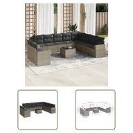 Sofy ogrodowe - The Living Store 11-cz. zestaw mebli ogrodowych z poduszkami - szary rattan PE - Sofa Ogrodowa - miniaturka - grafika 1