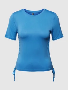 T-shirt z prążkowanym, okrągłym dekoltem model ‘NEORA’ - Koszulki i topy damskie - miniaturka - grafika 1