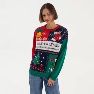Swetry damskie - Świąteczny sweter we wzory - grafika 1