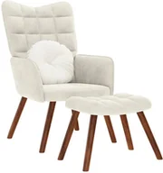 Fotele - vidaXL Fotel relaksacyjny ze stołkiem, kremowy aksamit - miniaturka - grafika 1