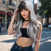 Pozostałe akcesoria fryzjerskie - TEMU Peruka z koronką i grzywką, ogradowany , długie lokówki i siateczka w kształcie róży dla kobiet - miniaturka - grafika 1