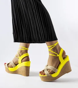 Żółte espadryle na koturnie Berta-40 - Espadryle damskie - miniaturka - grafika 1