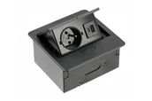 Gniazdka elektryczne - Gniazdo meblowe wpuszczane AVARO, 1x gniazdo french, USB A+C, czarny GTV - miniaturka - grafika 1